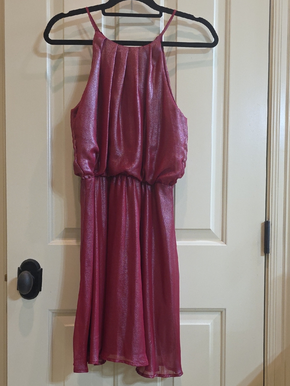 miami Shimmery Raspberry-Pink Halter Dress